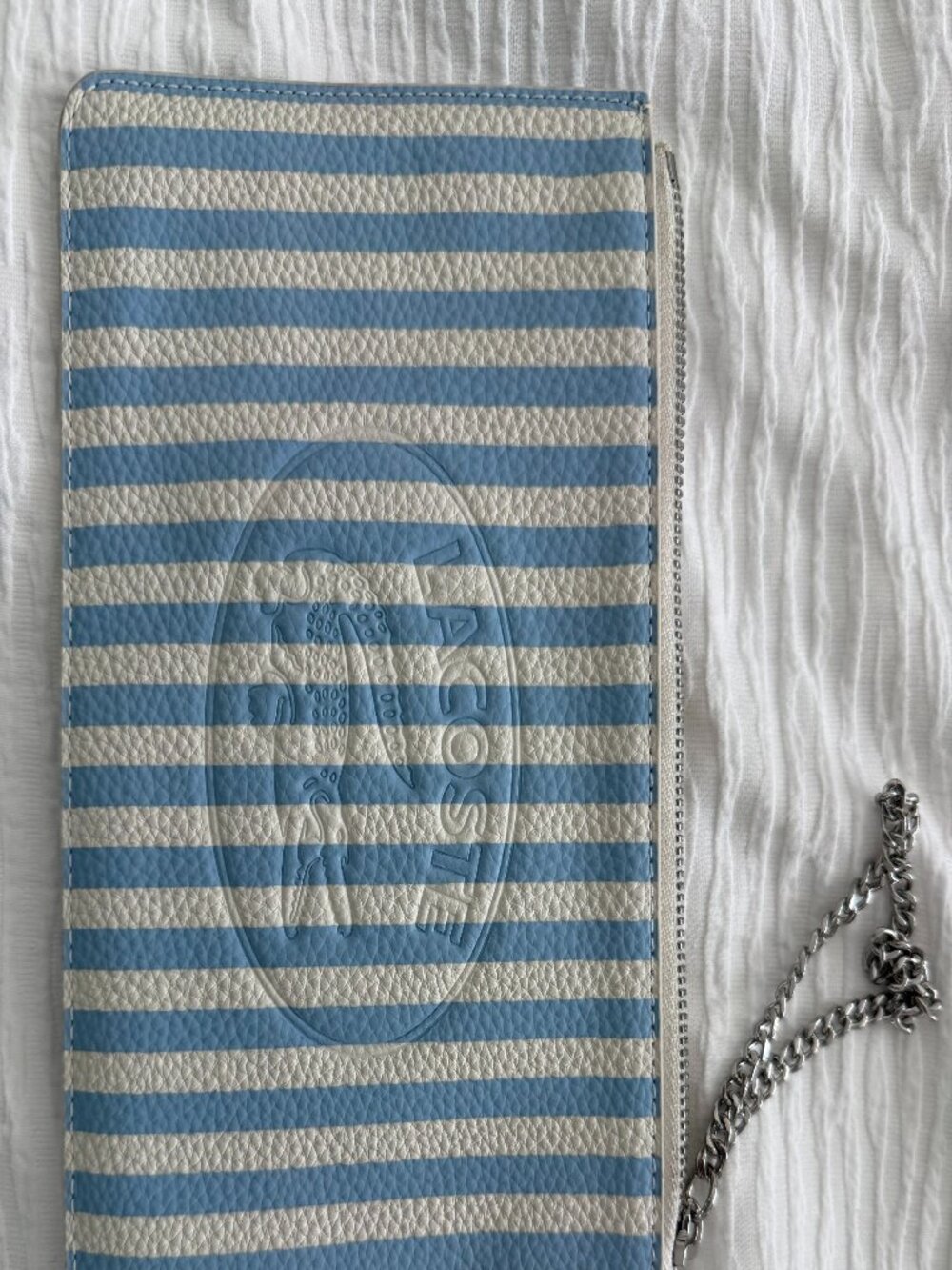 💙 Lacoste Blue & White Striped Leather Clutch / Wristlet / Pouch NWT - Picture 2 of 5